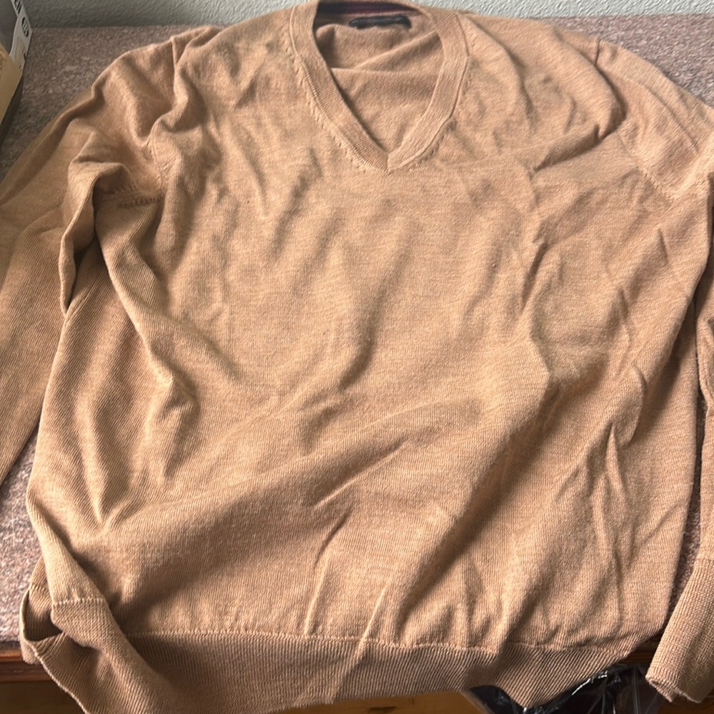 Brooks brothers tan v neck sweater
